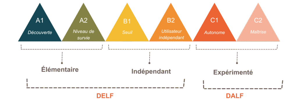Descriptif des différents Niveau de langues de A1 à C2 DEFL : A1 niveau découverte, A2 Niveau de survie qui correspondent au niveau Élémentaire. B1 seuil et B2 utilisateur indépendant qui correspondent au niveau indépendant DALF : C1 autonome et C2 maîtrise qui correspondent au niveau expérimenté